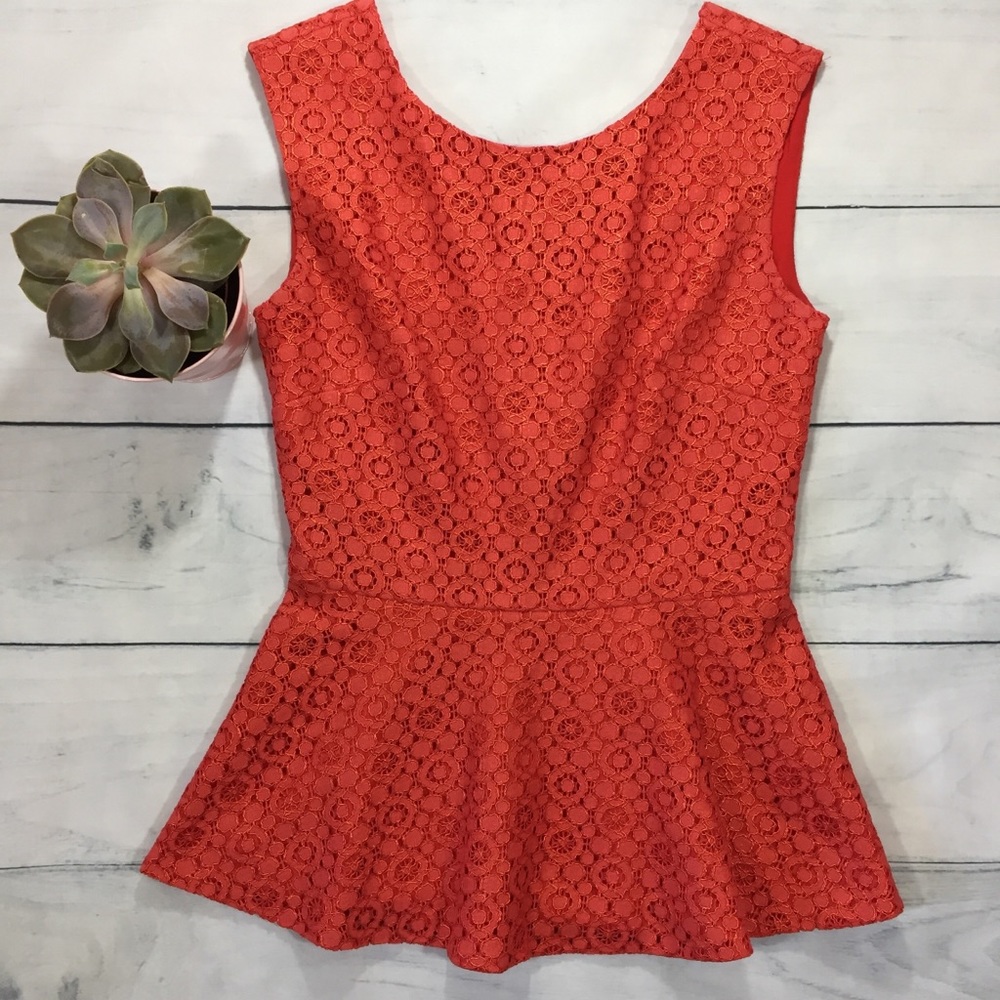 Little Mistress Red Lace Peplum Tank Top
